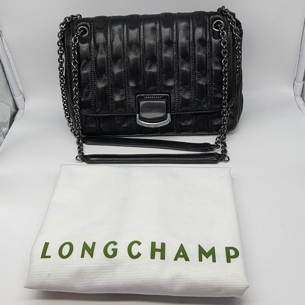 Longchamp Brioche Crossbody Bag Medium Black Leather